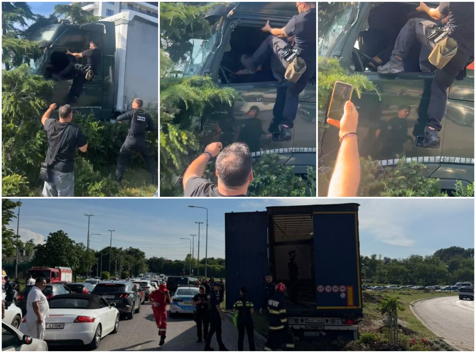 Un polițist local i-a dat cu spray lacrimogen și l-a lovit cu picioarele pe șoferul TIR-ului scăpat de sub control în Constanța 1 wp header logo 667