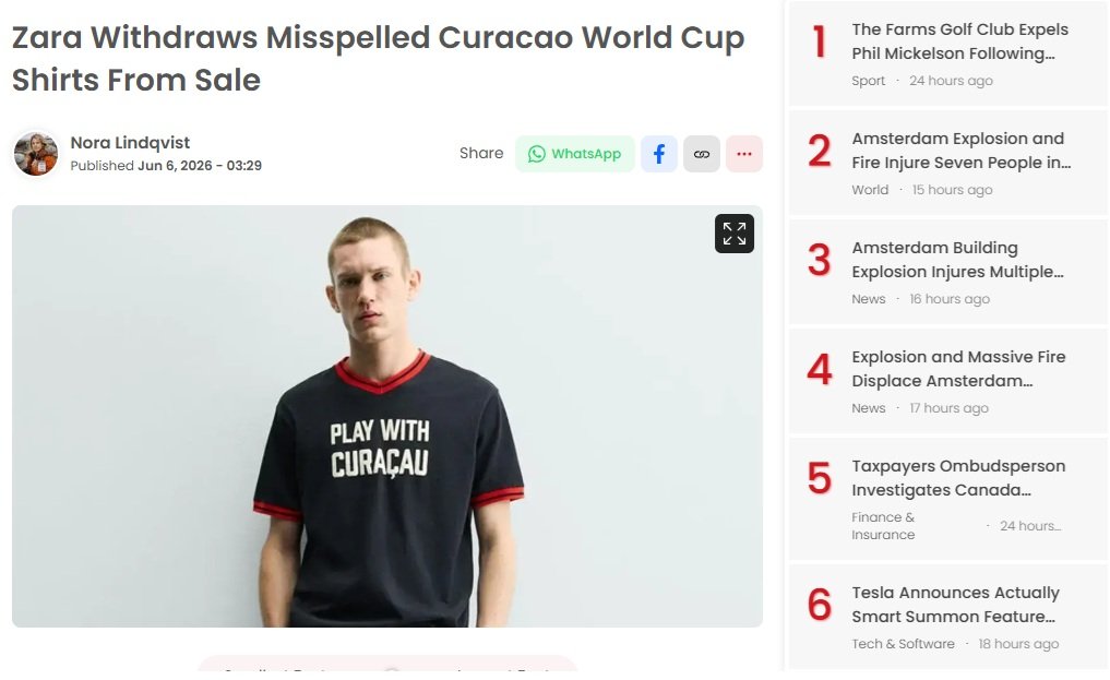 CM 2026. Zara a retras de la vânzare tricourile dedicate echipei Curacao la Cupa Mondială, care conțineau o greșeală de ortografie 1 wp header logo 998